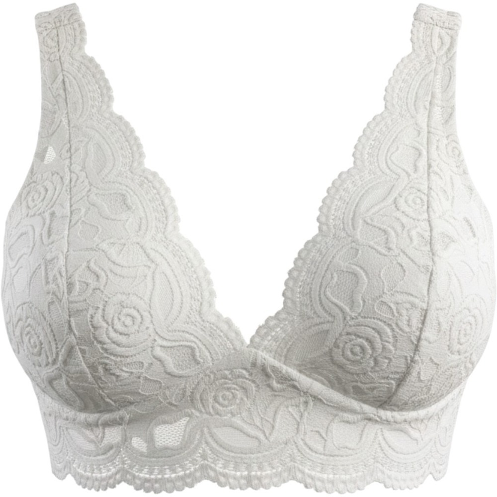 Bebe White Floral Lace Bralette Crop Top Back Zipper V-Neck XS